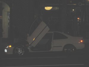 my honda with butterfly doors. the ladies are stuck to the hood.